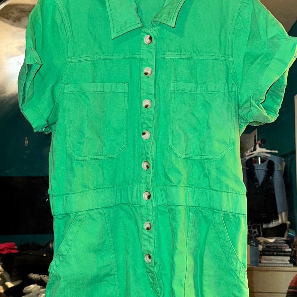 Show Me Your MuMu Green Button-Up Romper - Picture 3 of 4